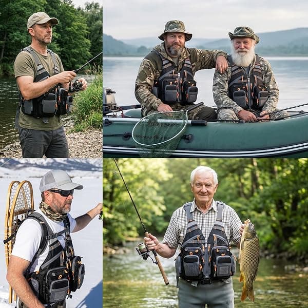 Gonex Fly Fishing Vest, 18 Pockets, Black Orange — view 2 of 4