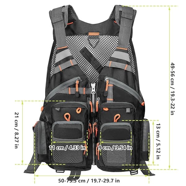 Gonex Fly Fishing Vest, 18 Pockets, Black Orange — view 3 of 4
