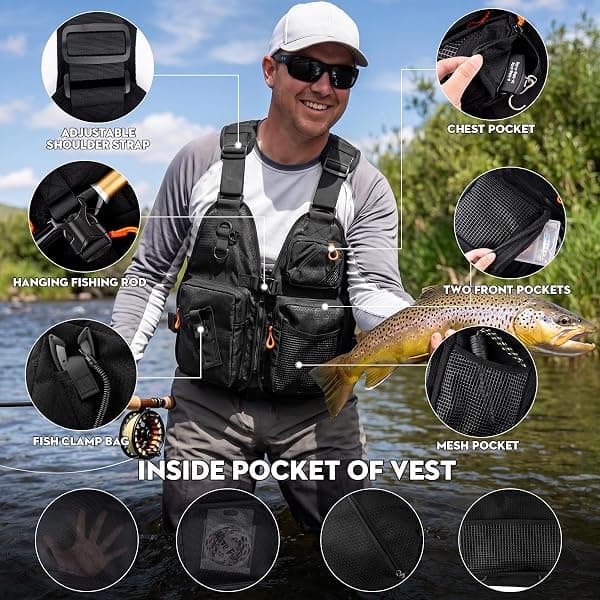 Hikary Fly Fishing Vest Pack, 10 Pockets, Black — view 2 of 4
