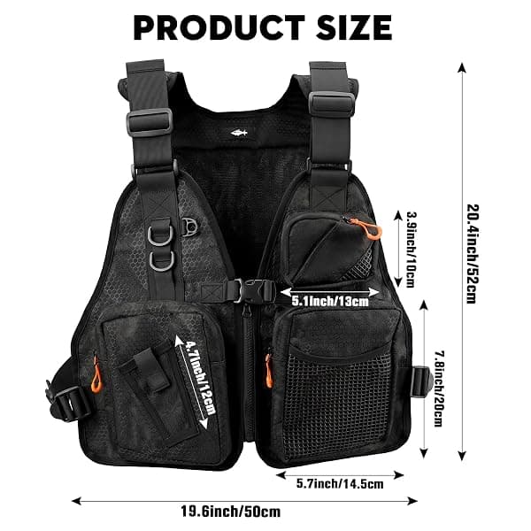 Hikary Fly Fishing Vest Pack, 10 Pockets, Black — view 3 of 4