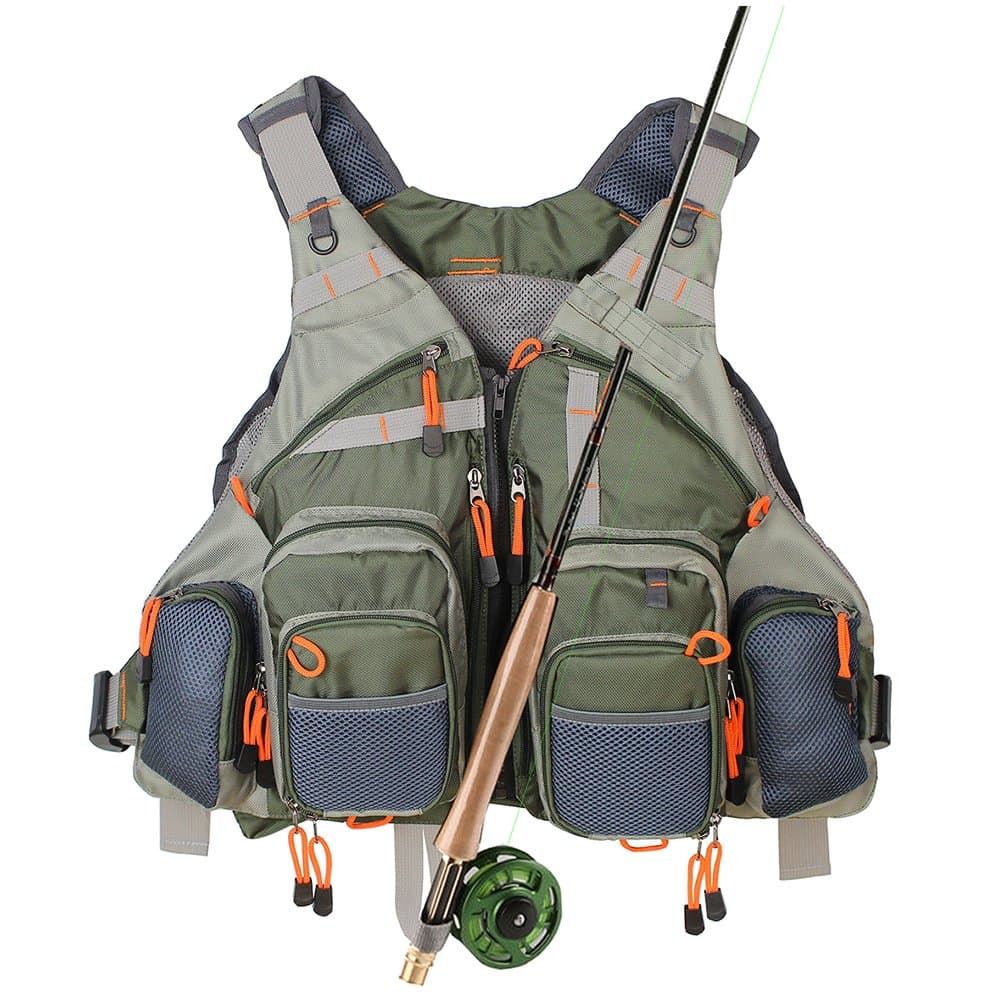 Kylebooker Fly Fishing Vest, 17 Pockets, Green