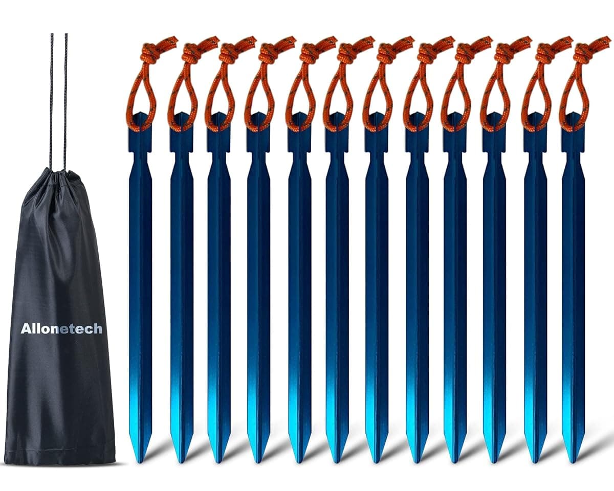 All One Tech 7075 Tent Stakes, 7 in, 12-Pack, Blue