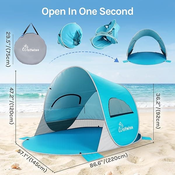 Wolfwise Pop Up Beach Tent, 3-Person Sun Shade — view 3 of 4