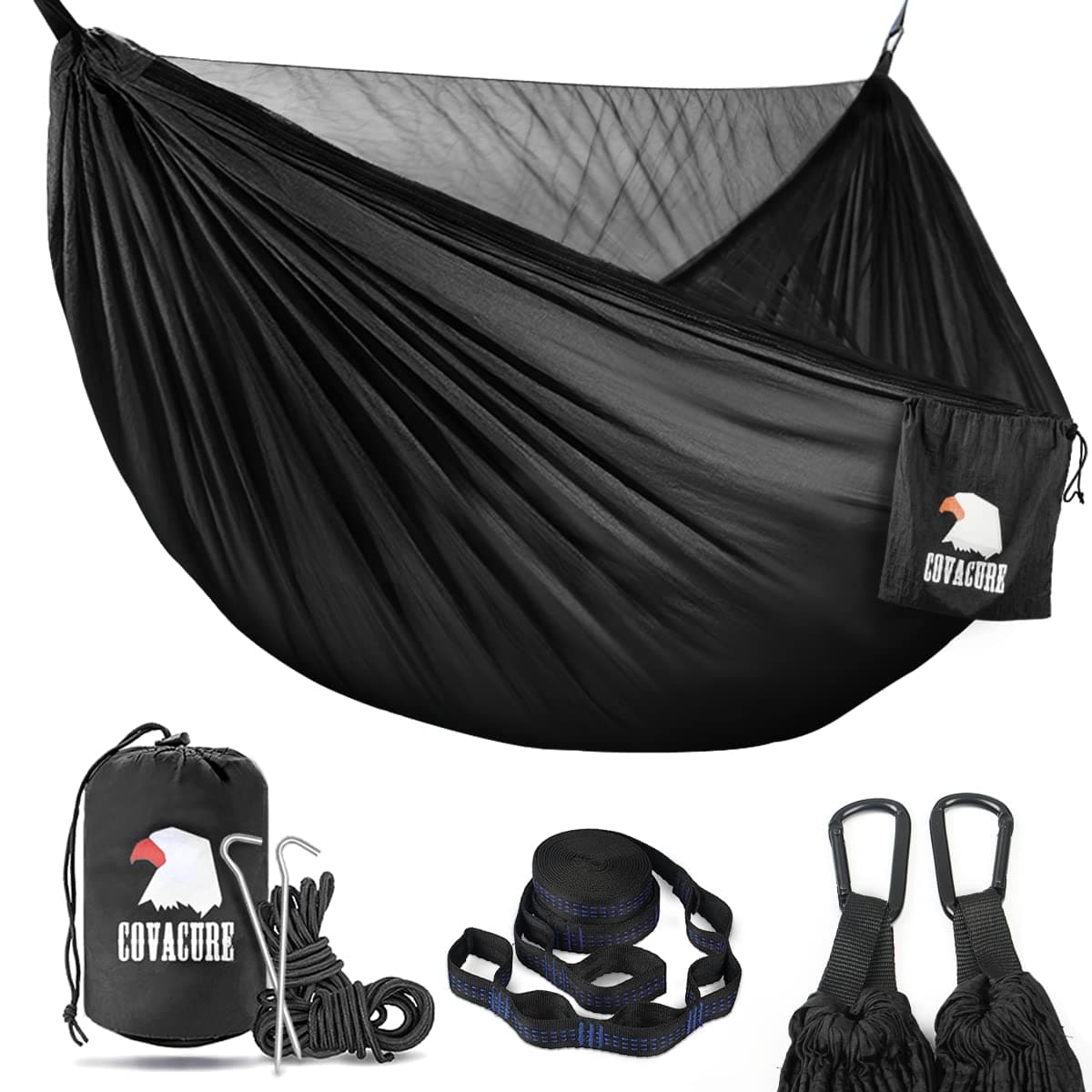 Covacure Camping Hammock with Bug Net, Black