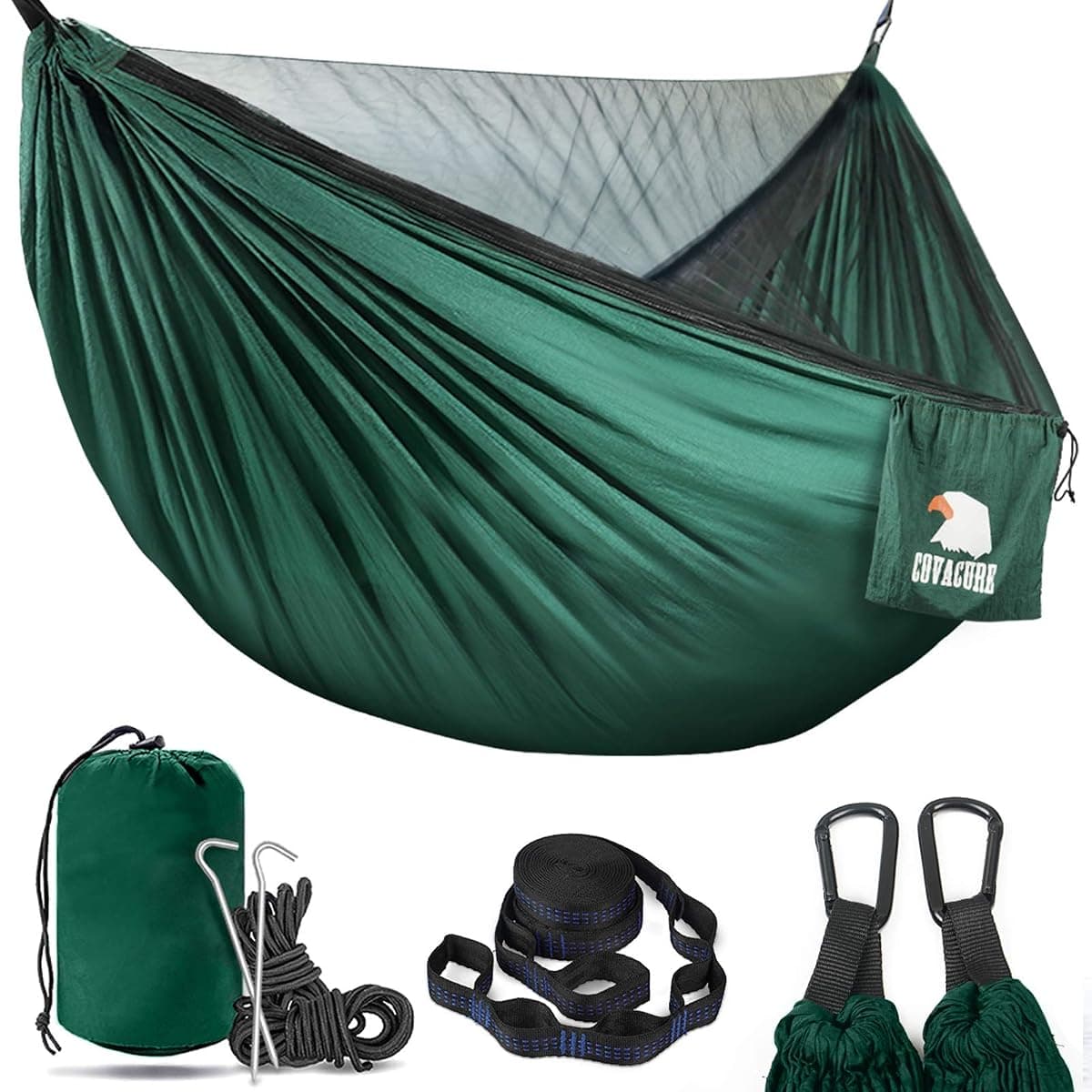 Covacure Camping Hammock with Bug Net, Dark Green