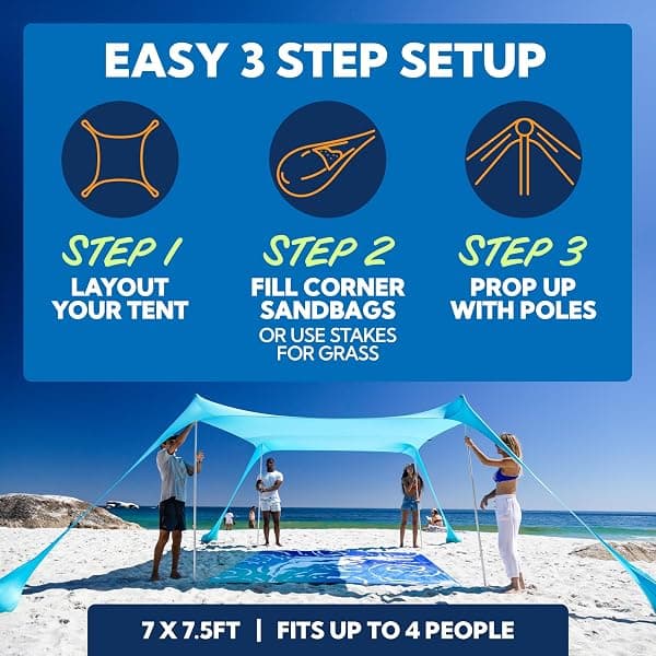 Sun Ninja Beach Sun Shelter, 7 x 7.5 ft, UPF 50+ — view 3 of 4
