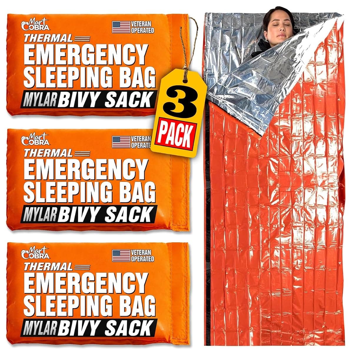 Mart Cobra Emergency Mylar Bivy Sacks, 3-Pack