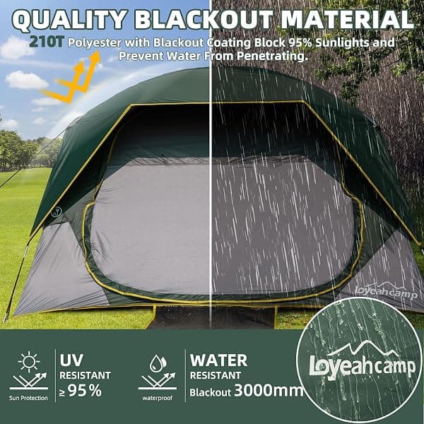 Loyeahcamp 4-Person Blackout Dome Tent, Dark Green — view 4 of 4