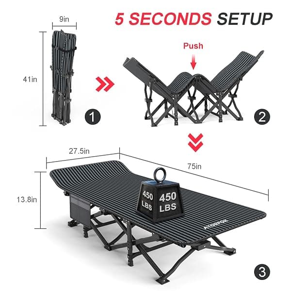 Atorpok Folding Camping Cot with Cushion, 450 lb — view 4 of 4