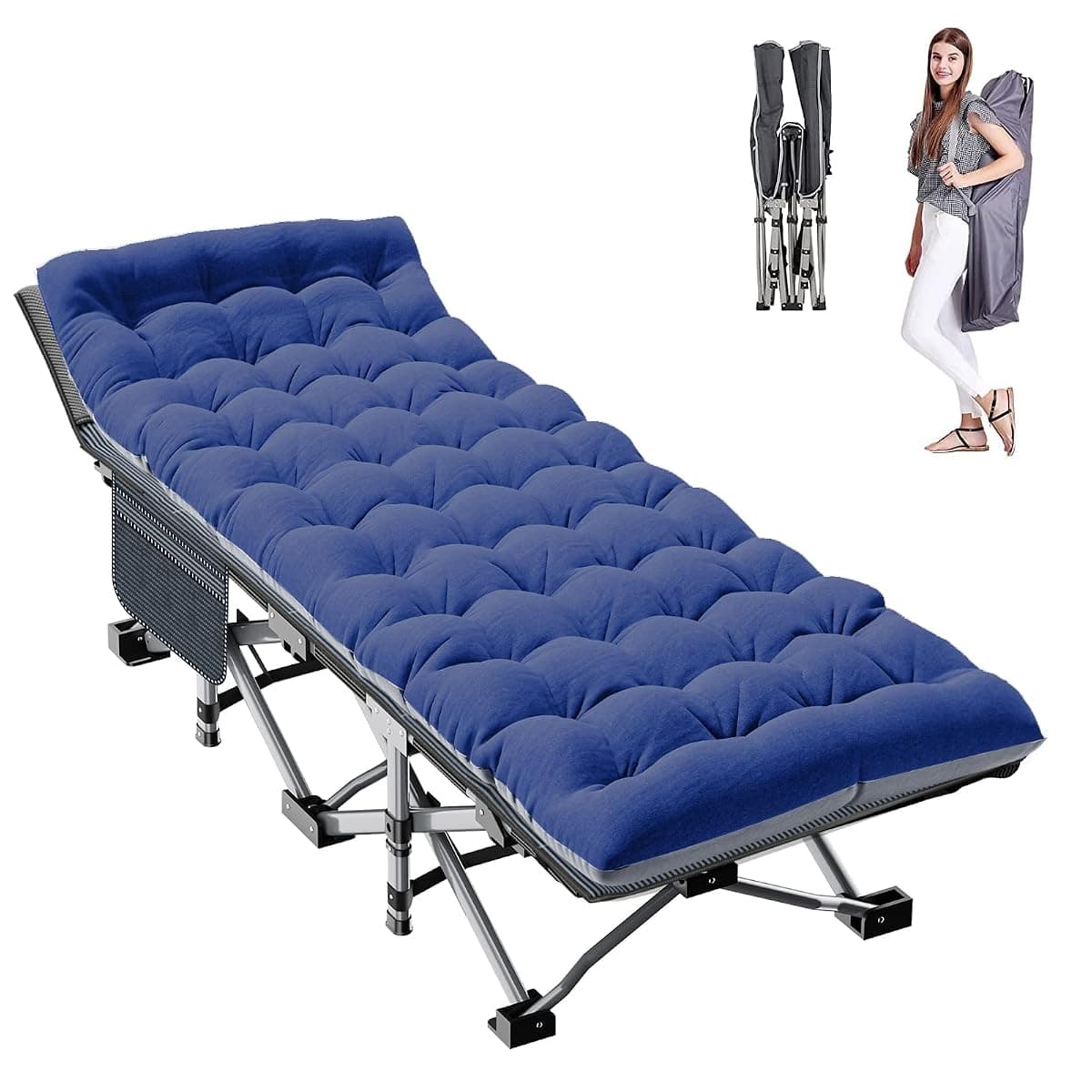 Aboron Folding Camping Cot, 28 in Wide, Denim