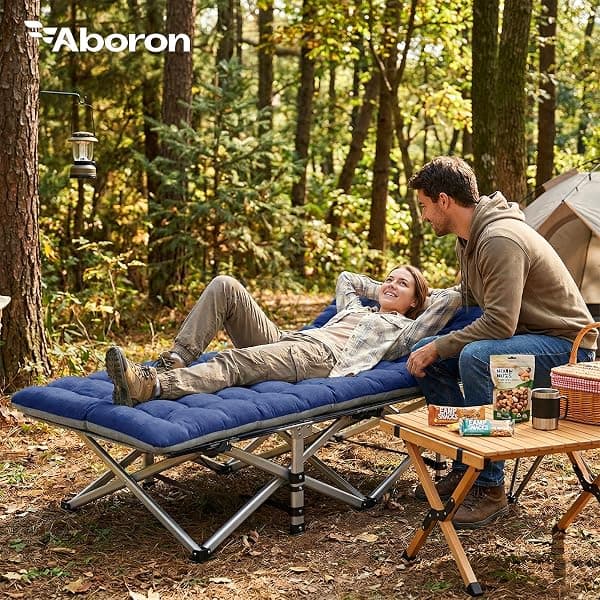 Aboron Folding Camping Cot, 28 in Wide, Denim — view 2 of 4