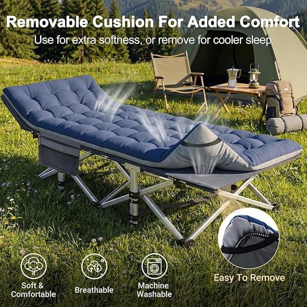 Aboron Folding Camping Cot, 28 in Wide, Denim — view 3 of 4