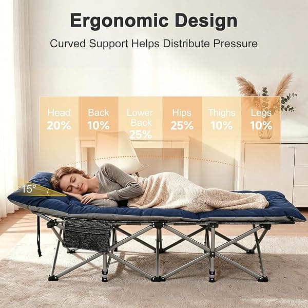 Aboron Folding Camping Cot, 28 in Wide, Denim — view 4 of 4