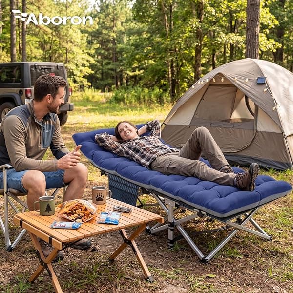 Aboron Folding Camping Cot, 28 in Wide, Aquamarine — view 2 of 4