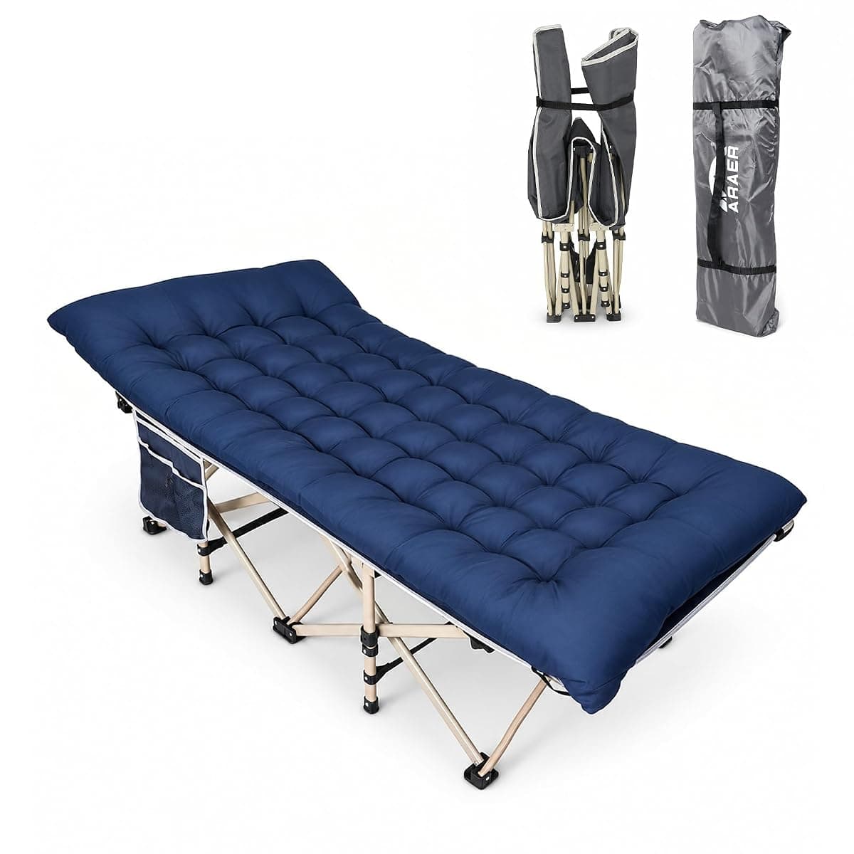 Araer Folding Camping Cot with Pad, 450 lb