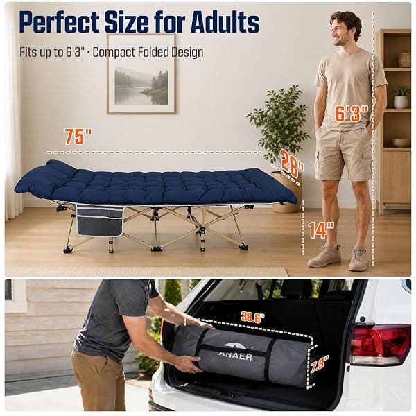 Araer Folding Camping Cot with Pad, 450 lb — view 3 of 4