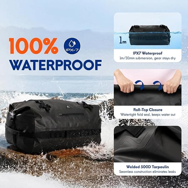 Haimont Roll-Top Dry Duffel Backpack, 60 L, Black — view 2 of 4