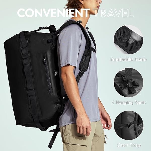 Haimont Roll-Top Dry Duffel Backpack, 60 L, Black — view 4 of 4