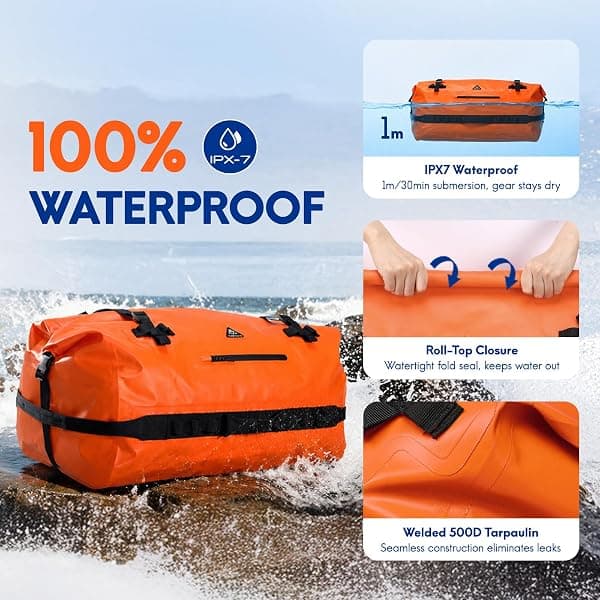Haimont Roll-Top Dry Duffel Backpack, 60 L, Orange — view 2 of 4