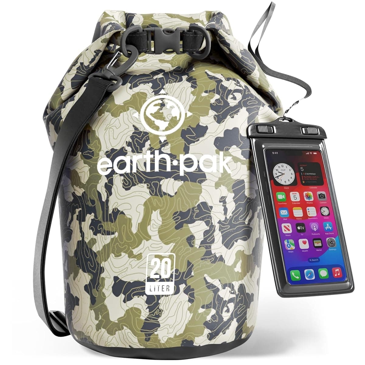 Earth Pak Roll-Top Dry Bag, 20 L, Camo