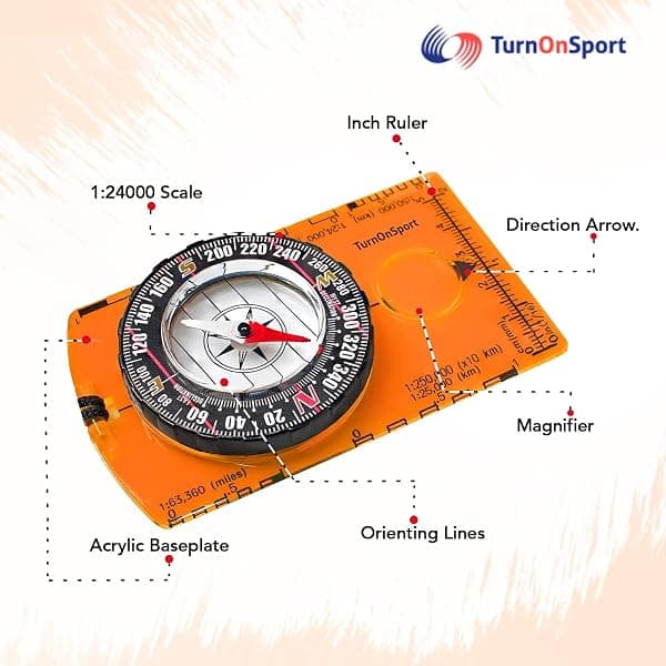 TurnOnSport Baseplate Compass, Orange — view 2 of 4