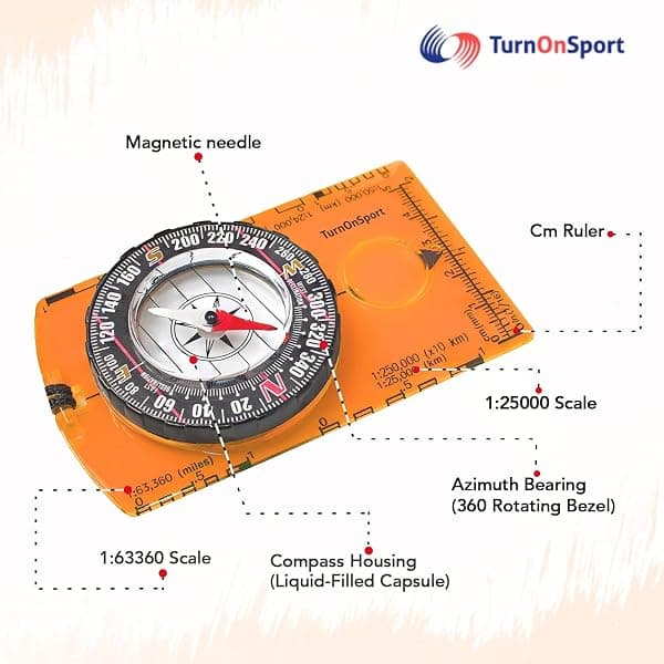TurnOnSport Baseplate Compass, Orange — view 3 of 4
