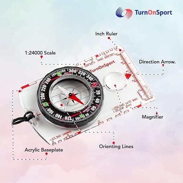 TurnOnSport Baseplate Compass, Red — view 3 of 4