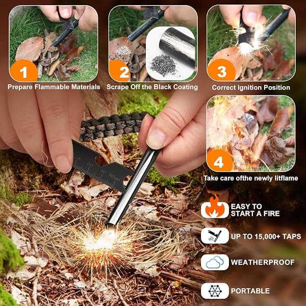 Clwryviduu Ferro Rod Fire Starter Kit, 4 in — view 3 of 4