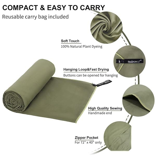 Rainleaf Microfiber Towel, 48 x 24 in, Army Green — view 3 of 4