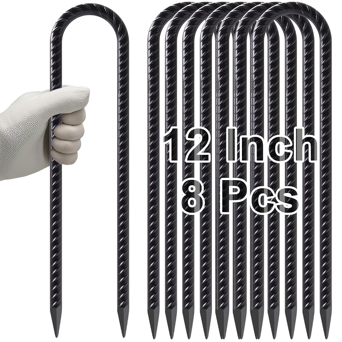Vvokgo U-Shaped Ground Stakes, 12 in, 8-Pack