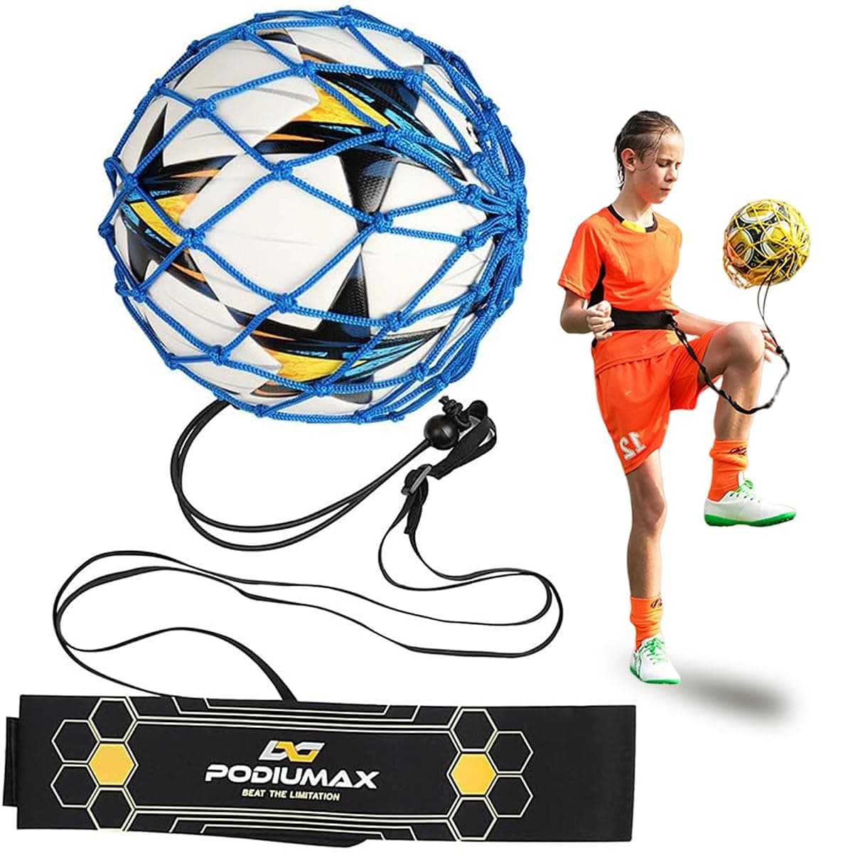 PodiuMax Hands-Free Soccer Kick Trainer, Blue