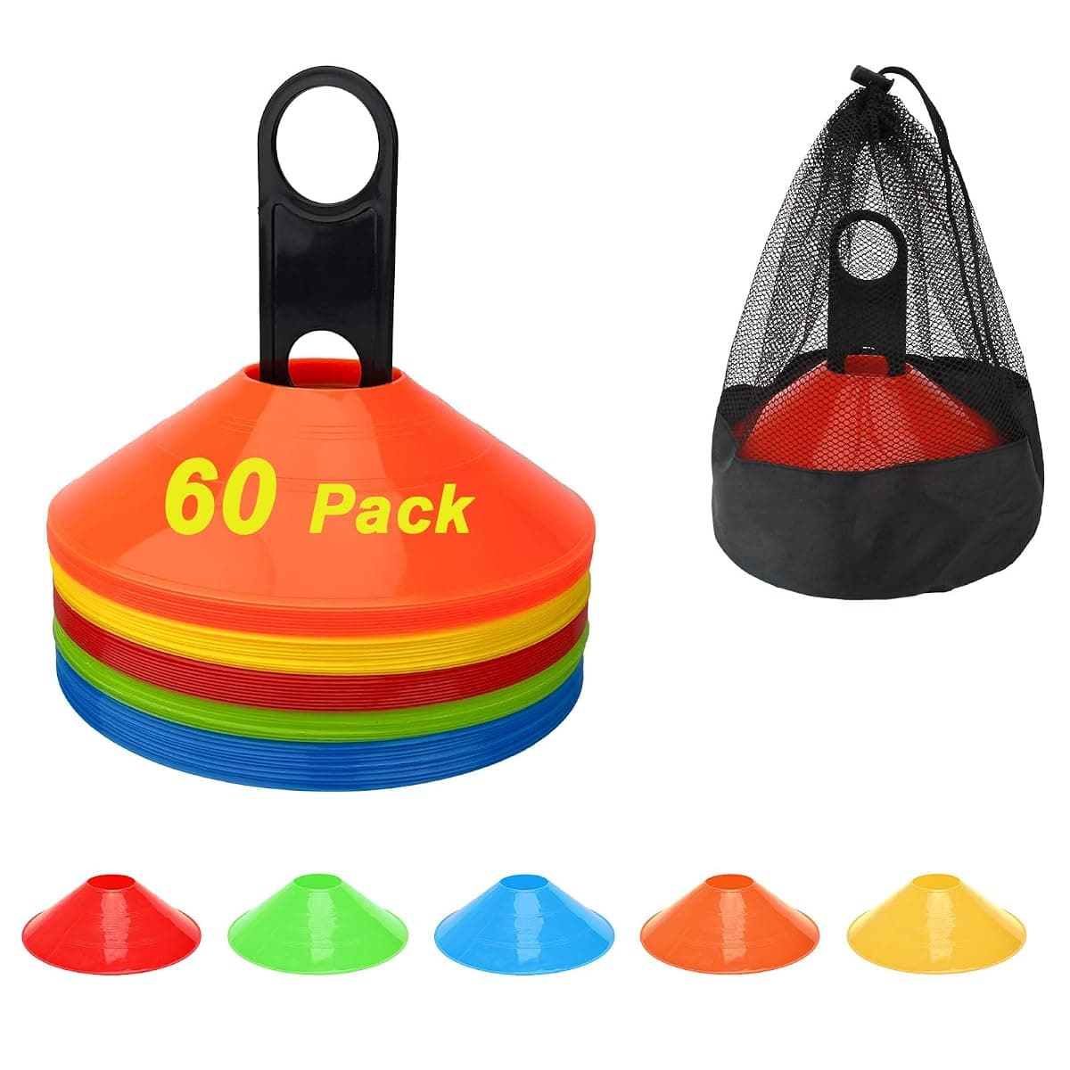 BIRDDIE Soccer Disc Cones, 60 Pack, 5 Colors
