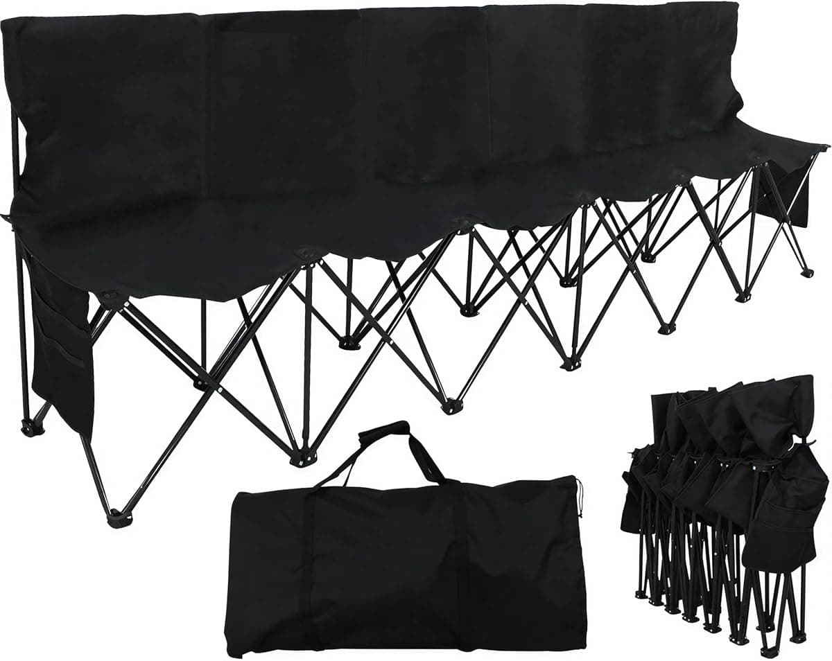 Yaheetech Folding Sideline Bench, 6 Seats, Black