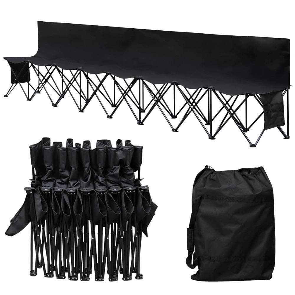 Yaheetech Folding Sideline Bench, 8 Seats, Black
