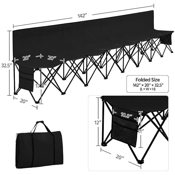 Yaheetech Folding Sideline Bench, 8 Seats, Black — view 3 of 4
