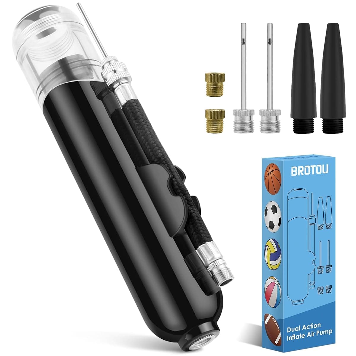 BROTOU Dual-Action Ball and Bike Pump, 9 Pieces