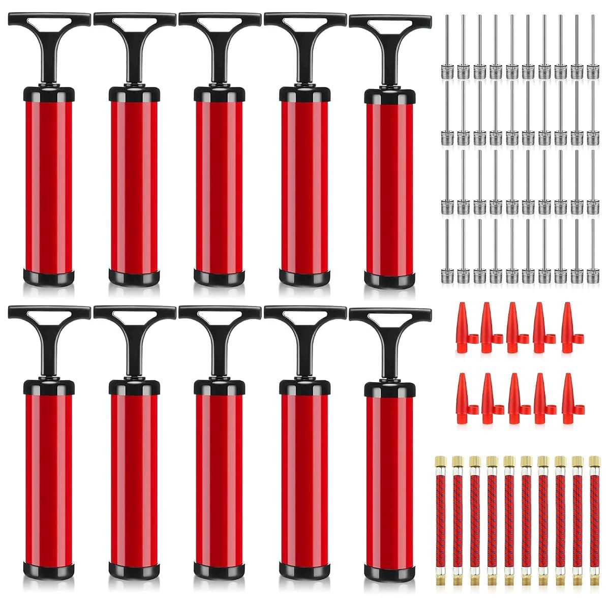 Reginary 8-Inch Ball Pump Kits, 10 Pack, Red