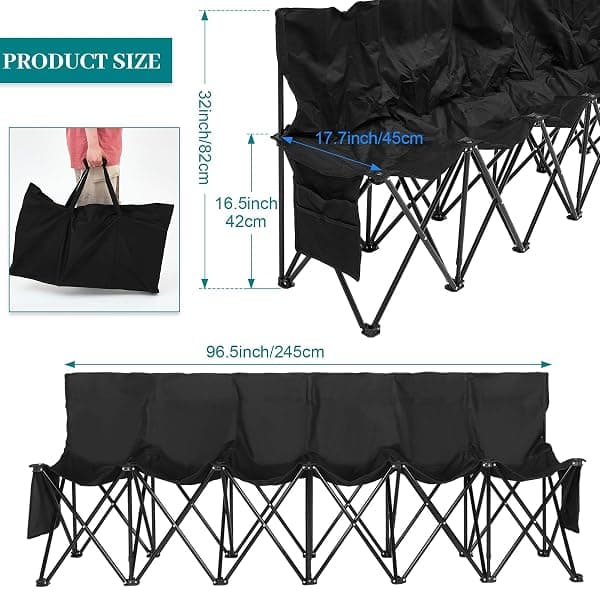 Kigley Folding Team Bench, 6 Seats, Black — view 2 of 4