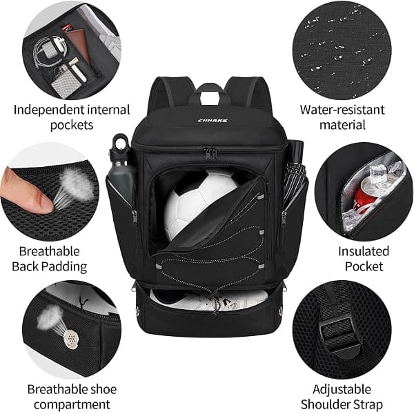 Ciihars Soccer Backpack with Insulated Pockets — view 3 of 4