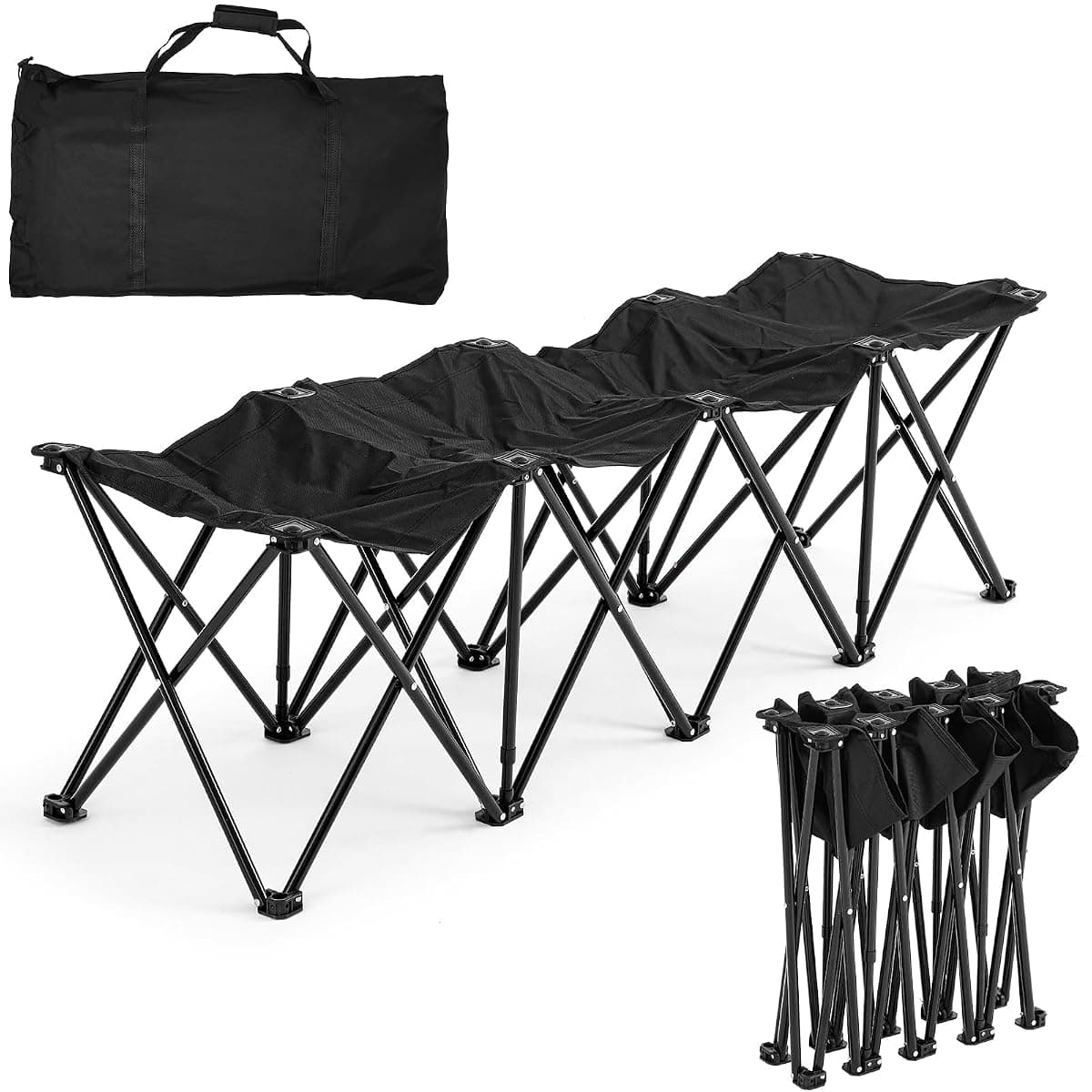 GlikCeil Folding Team Bench, 4 Seats, Black