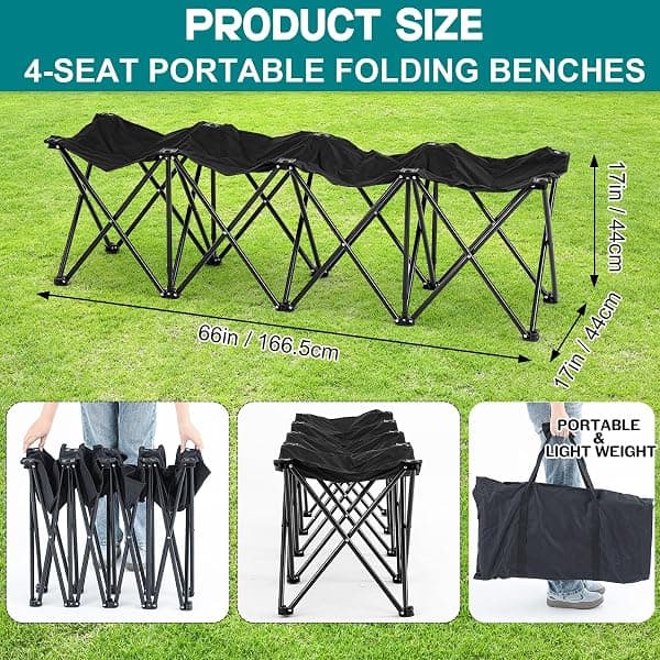 GlikCeil Folding Team Bench, 4 Seats, Black — view 2 of 4