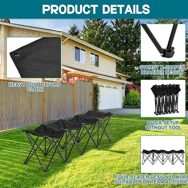 GlikCeil Folding Team Bench, 4 Seats, Black — view 3 of 4