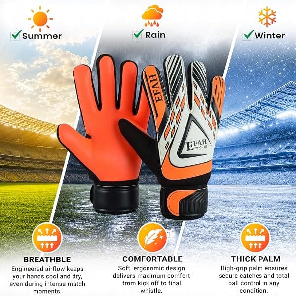 EFAH Sports Youth Goalie Gloves, Size 5, Orange — view 2 of 4