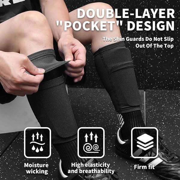 Lponjar Soccer Shin Guards with Sleeves, Medium — view 2 of 4