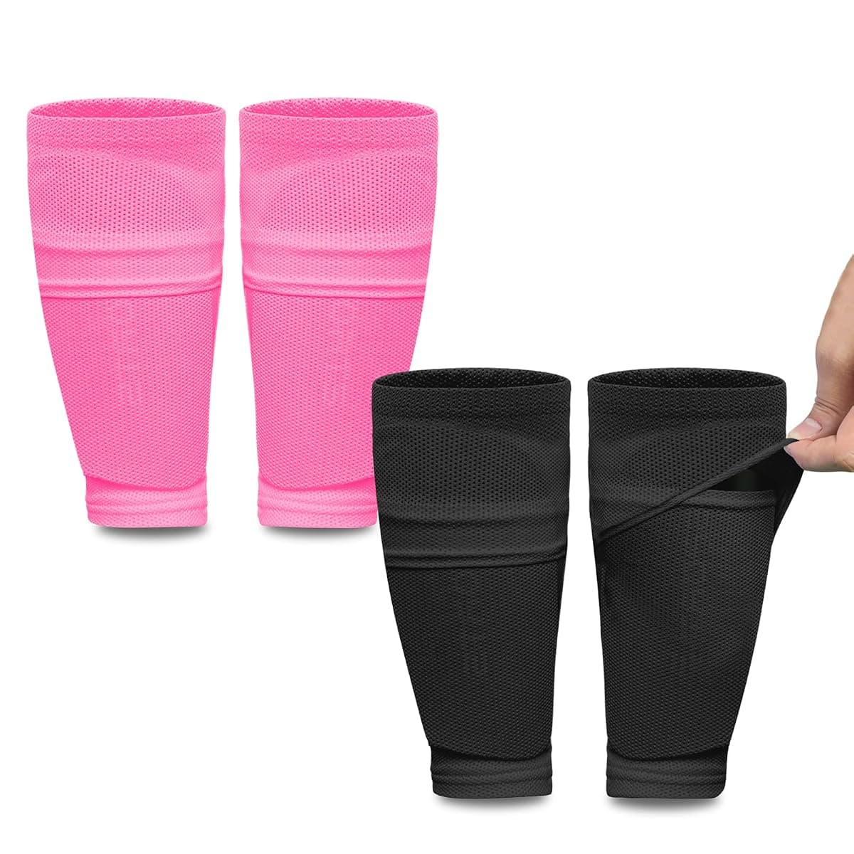 Athcise Shin Guard Sleeves, 2 Pairs, Large, Pink