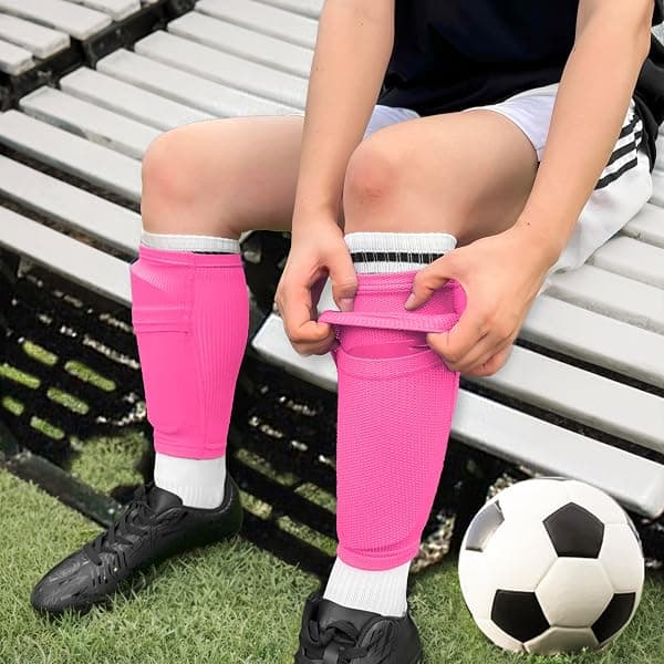 Athcise Shin Guard Sleeves, 2 Pairs, Large, Pink — view 4 of 4