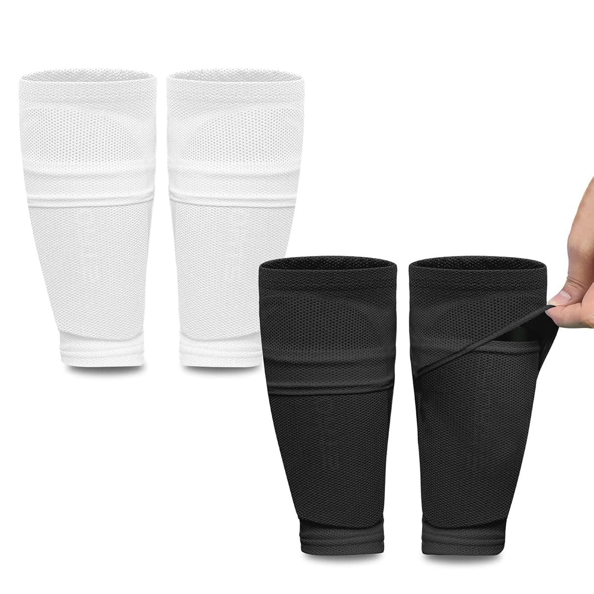 Athcise Shin Guard Sleeves, 2 Pairs, Medium, White