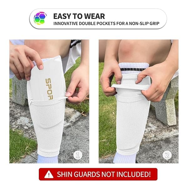 Athcise Shin Guard Sleeves, 2 Pairs, Medium, White — view 2 of 4