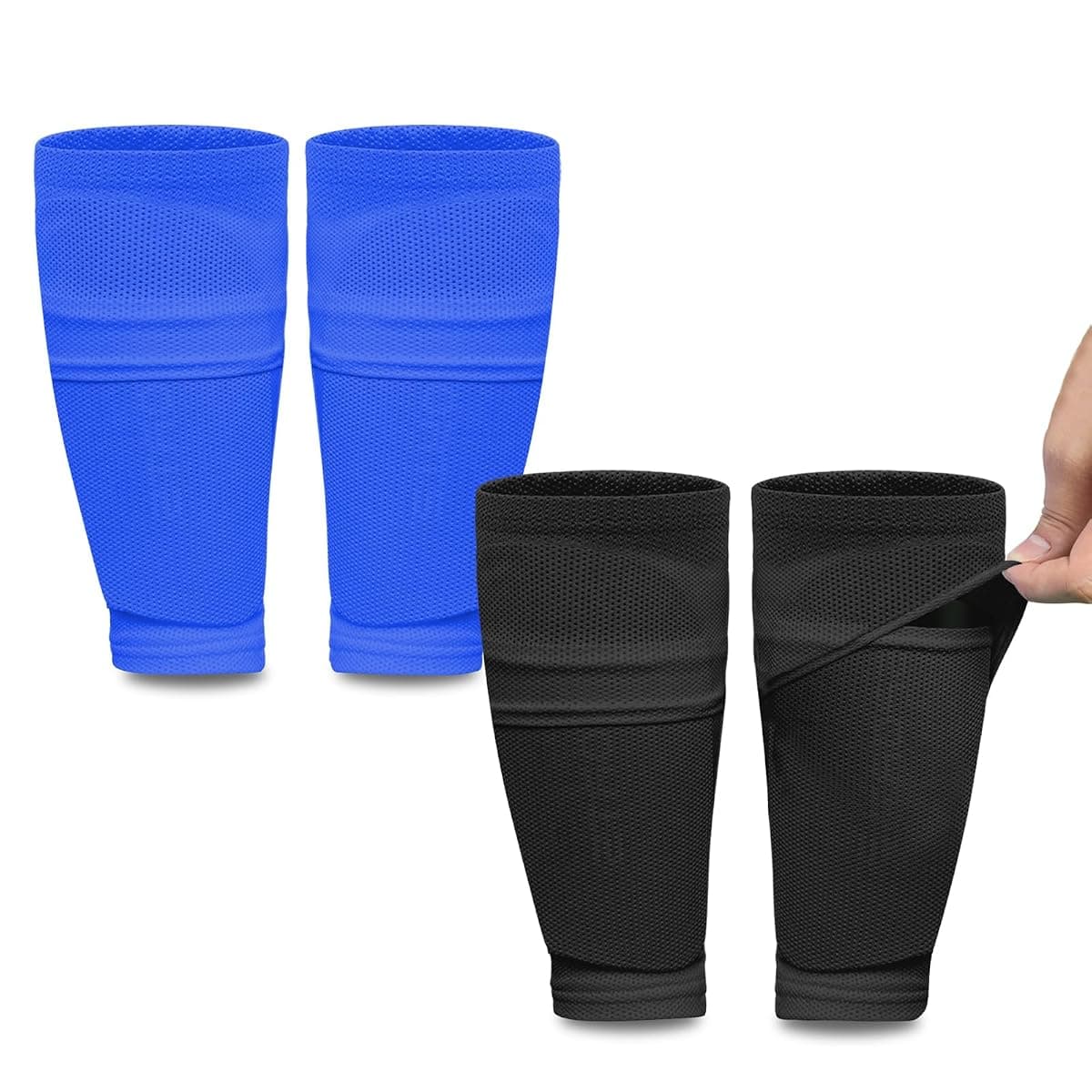 Athcise Shin Guard Sleeves, 2 Pairs, Medium, Blue