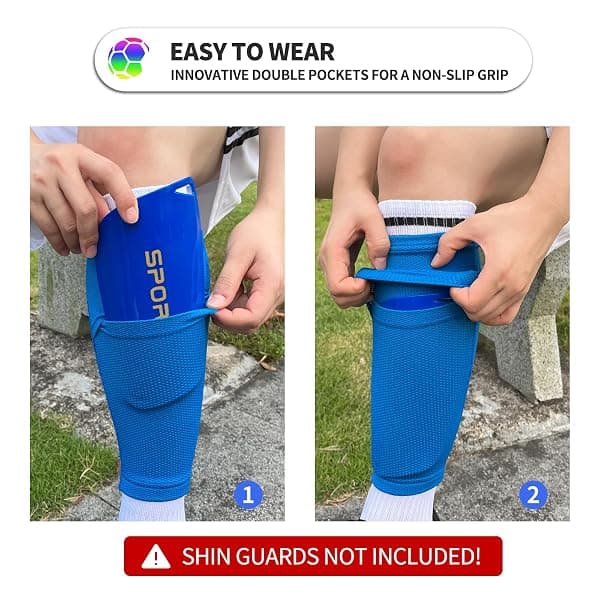 Athcise Shin Guard Sleeves, 2 Pairs, Medium, Blue — view 2 of 4